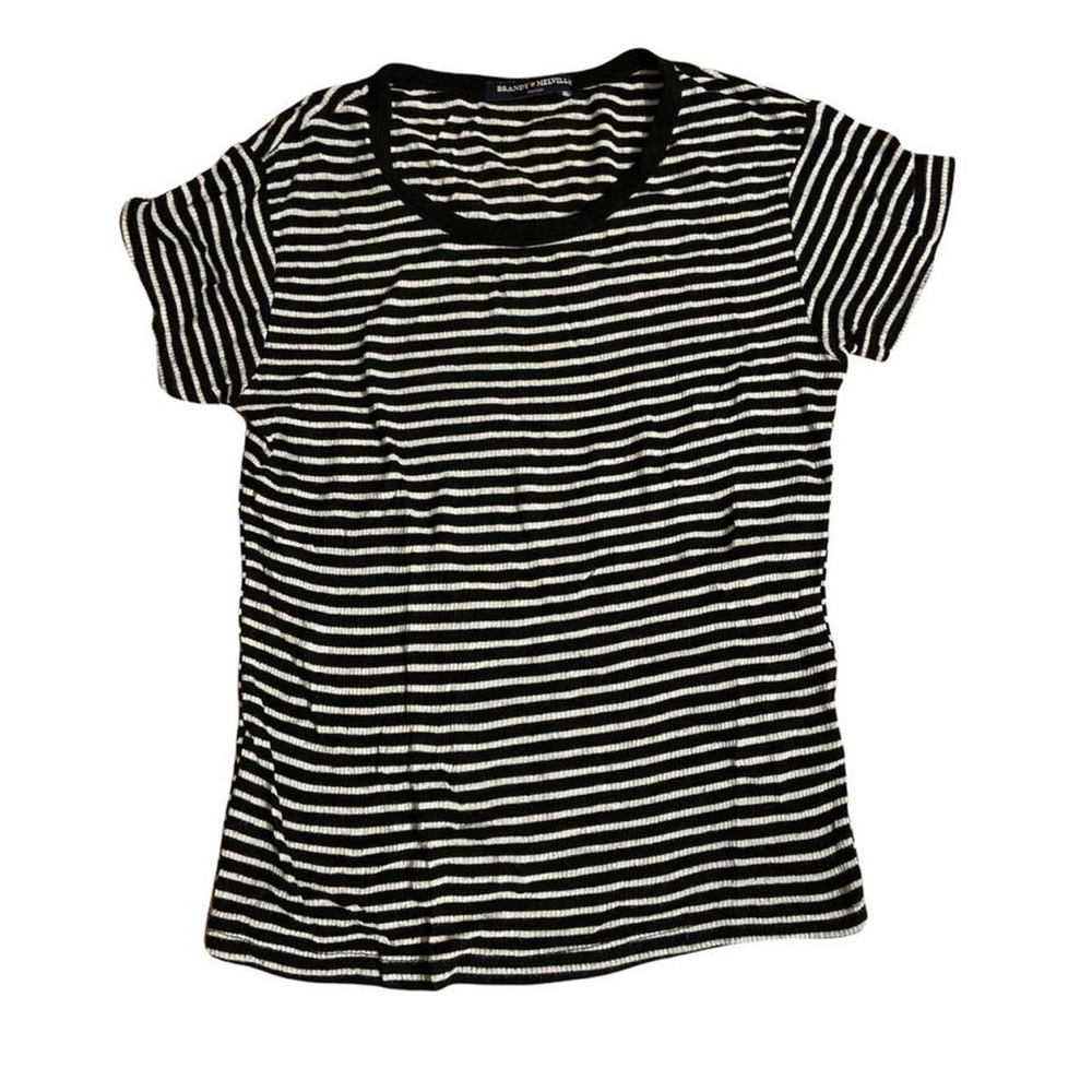 Black and White Stripe Brandy Melville Short Sleeve Top